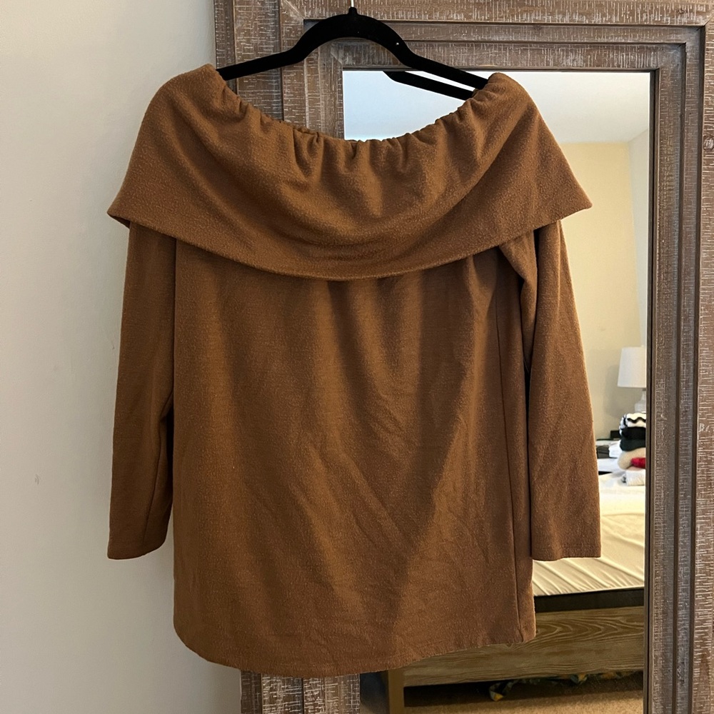 Loft brown off shoulder sweater. Size S. 55% rayon, 41% polyester, 4% spandex